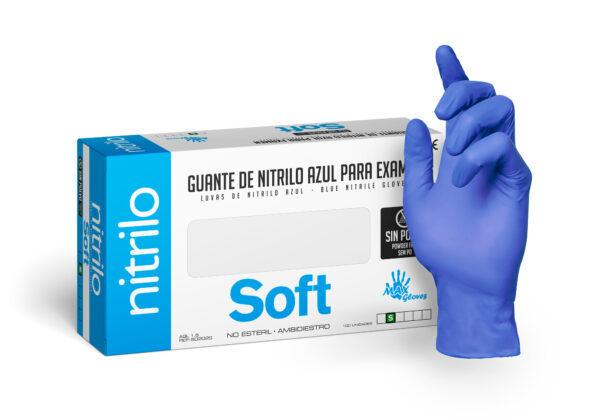 GUANTE DE NITRILO SOFT AZUL SIN EMPOLVAR AQL 1.5 CAJA DE 100 UNIDADES